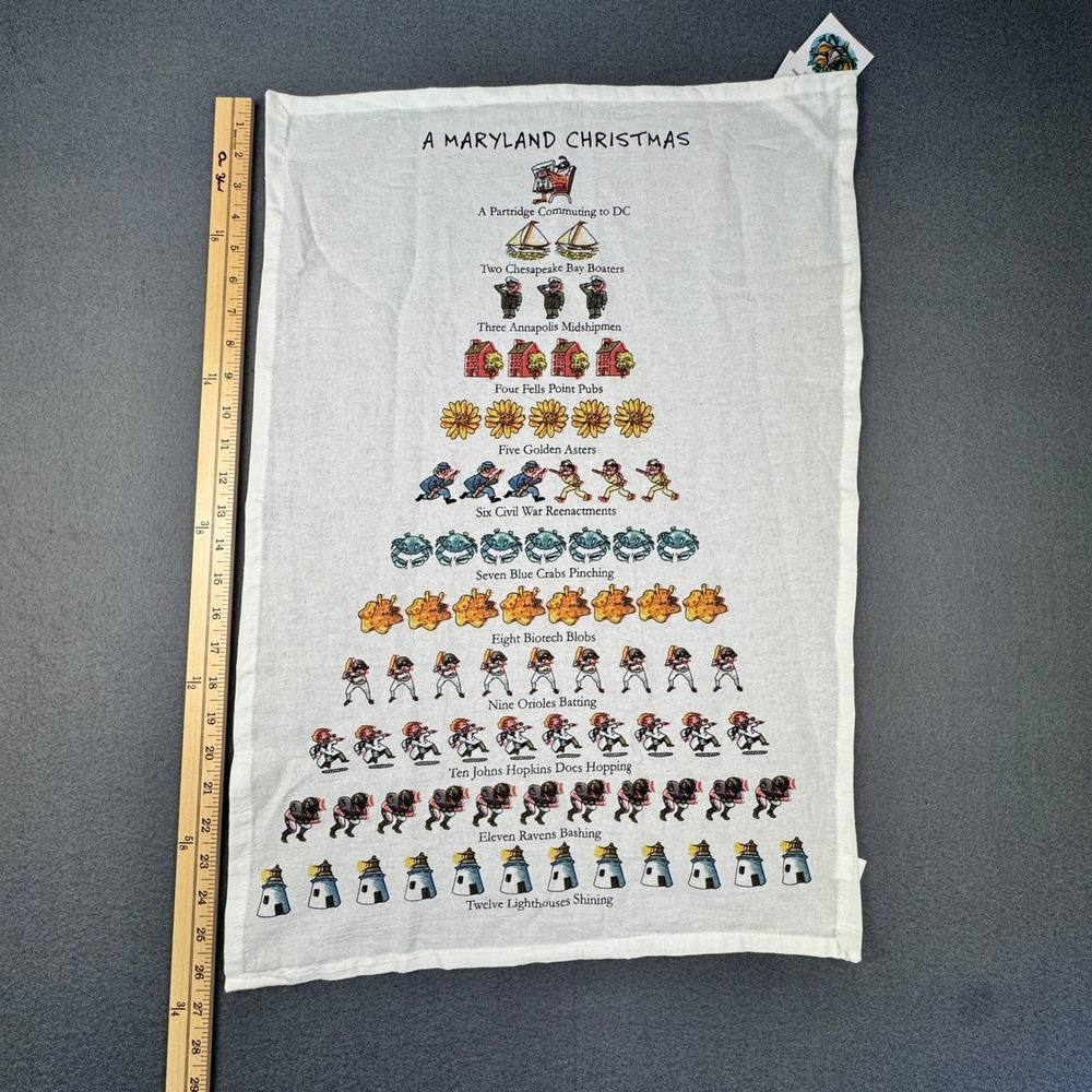 Funny 12 Days Christmas Maryland David Price Tea Towel White Colorful Images